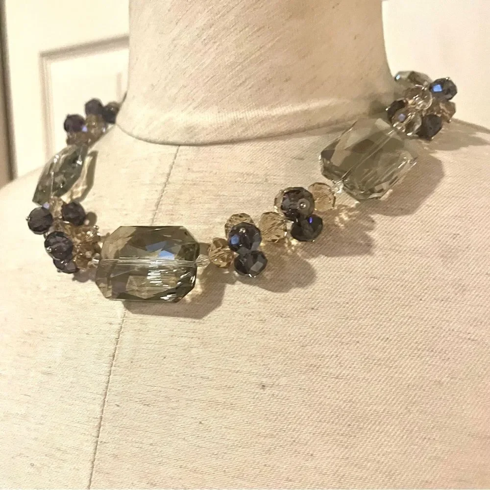 Aurora Borealis gray and purple toned crystal necklace